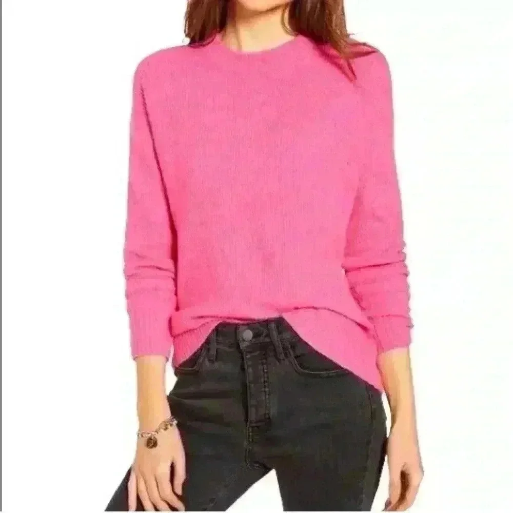 Something Navy pink crew neck soft cotton ribbed sweater size small